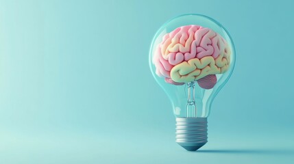 A 3D light bulb with a brain inside represents the connection between human intelligence and innovative technology.