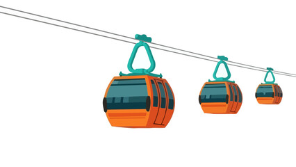 Three orange cable cars suspended from a cable against a white background. © Keira