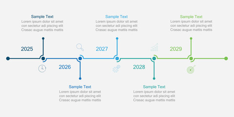 Seven-year timeline. Infographic for presentations or websites. Modern 7-step diagram.