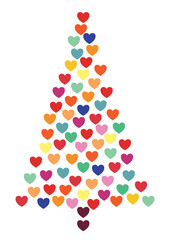 dessin d'un sapin de Noël formé de cœurs