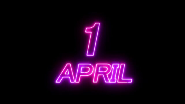 Glowing neon 1 april date text animation on black background. Flickering Neon April 1 Calendar Date Animation. suitable for event promotion, reminders, or important announcements.