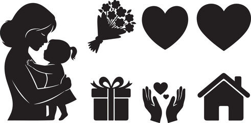 Mother and child love celebration icon set
