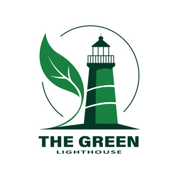 A green lighthouse and leaf logo design symbolizing nature and guidance