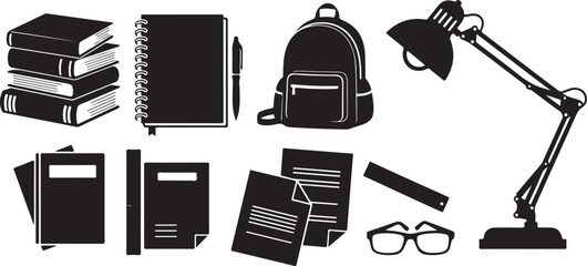 School and office supplies silhouette collection