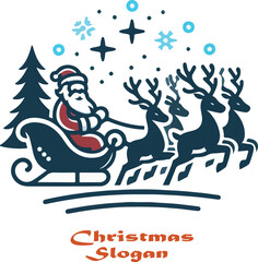 Santa Claus with reindeer and Christmas tree holiday illustration