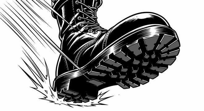 Dynamic illustration of a boot kicking with motion lines and splashes
