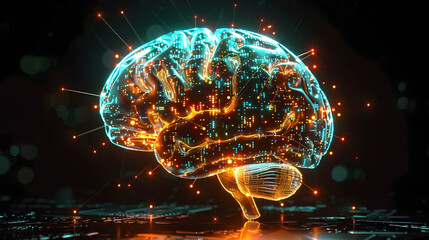 Hyperrealistic luminous brain design featuring futuristic circuitry and neural connections