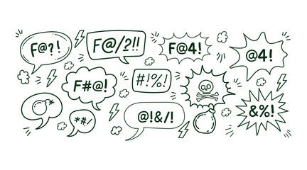 Doodle Art of Swear Words and Symbols in Speech Bubbles curse word profanity