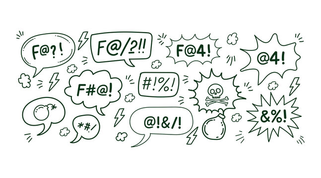 Doodle Art of Swear Words and Symbols in Speech Bubbles curse word profanity