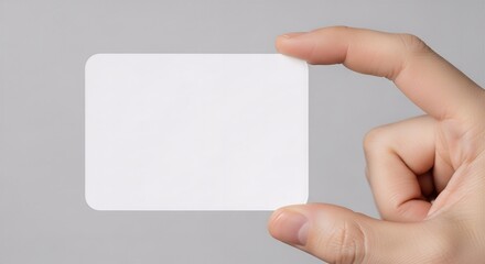 Hand holding blank white card, business card mock up, empty template, copy space