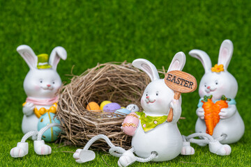 Easter decoration with bunnies and eggs.