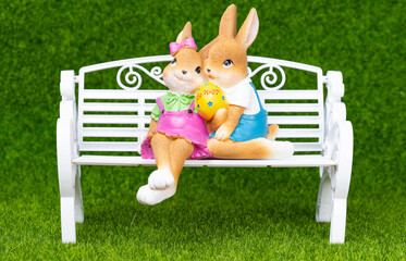 Easter decoration with bunnies and eggs.