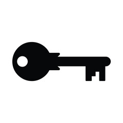 Simple black silhouette of a classic key on a white background