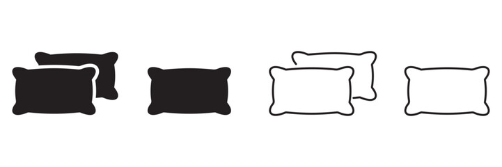 Pillow Icon Vector Set: Sleep, Relax, and Bed Rest Symbols Collection. Outline, Solid, and 3D Cushion Icons for Health,
 Therapy, and Mental Wellness Design.