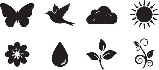 Nature icons set black silhouette simple design