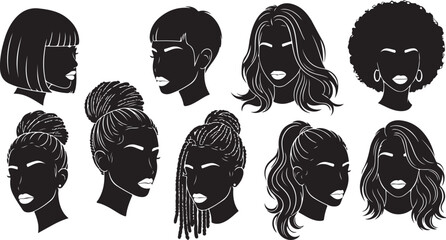Black women diverse hairstyles silhouette collection