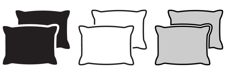 Pillow Icon Vector Set: Sleep, Relax, and Bed Rest Symbols Collection. Outline, Solid, and 3D Cushion Icons for Health,
 Therapy, and Mental Wellness Design.