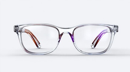 Clear-framed eyeglasses with subtle color accents on temples