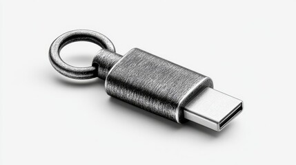 Metal USB-C connector with loop, minimalist design, isolated