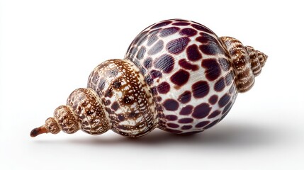 Intricate spiral seashell with spotted purple and brown pattern