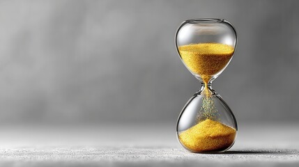 Sand pouring through glass hourglass, marking the passage of time