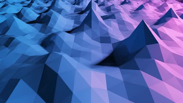 Abstract Polygonal Surface Moving Seamlessly, Blue and Pink Gradient