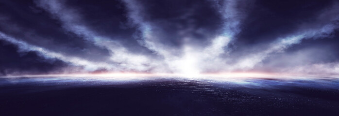 Fantasy cold landscape with fog and icy water.