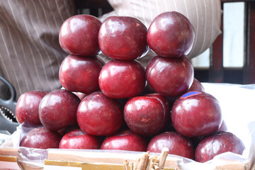 Prunus domestica or Common plums on shop
