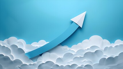Upward arrow rising through clouds symbolizing success