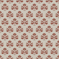 Fototapeta premium Vintage Art Deco Seamless Pattern. Geometric decorative with abstract terracotta flower. Retro background.