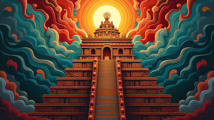 eine abstrakte, detailreiche Bildkomposition, inspiriert von der sozialen Hierarchie der Azteken. KI Generated