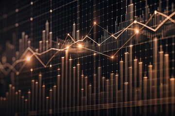 Golden financial charts and graphs on dark background