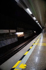Empty metro station, far from the train.