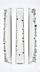 Three vertical transparent liquid columns with air bubbles on light background