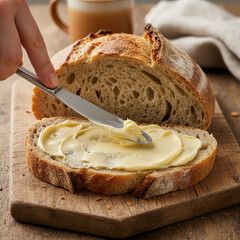 rebanada de pan con mantequilla 