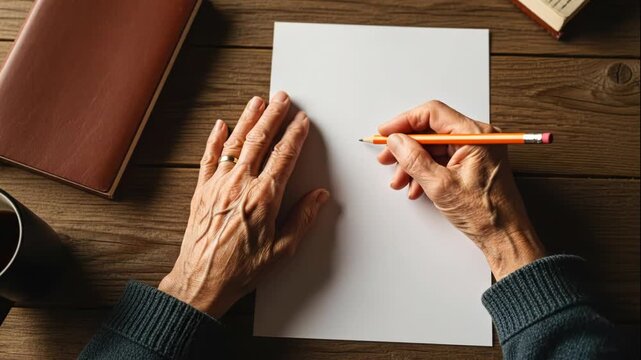 Hands writing notes on blank paper with pencil