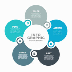 Circular infographic with five labeled segments, ideal for presenting structured data or concepts in a visual format. Vector.