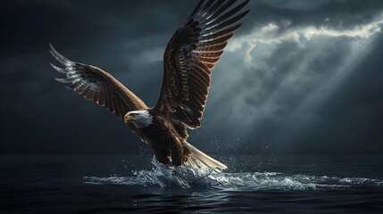 American Bald Eagle Ascending, Water Spray