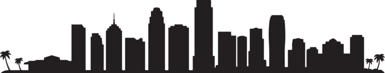 Detailed Miami skyline vector illustration. design Vector black silhouette