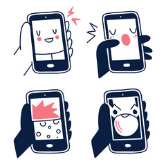 Hand Drawn Smartphone Screen Emotion and User Feedback Vector Icon Set
