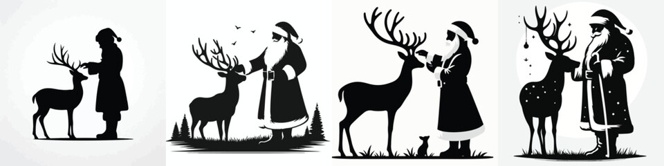vector silhouette of santa claus with his beloved reindeer © Vector