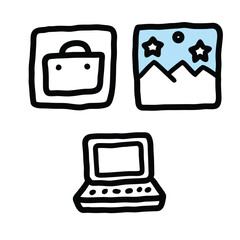 Hand Drawn User Interface and Digital Shopping Vector Icon Set with Bag and Gallery Symbol