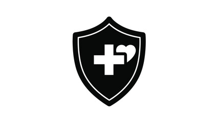 Black shield icon featuring a white medical cross and heart symbol