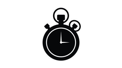 Simple black and white illustration of a classic stopwatch design