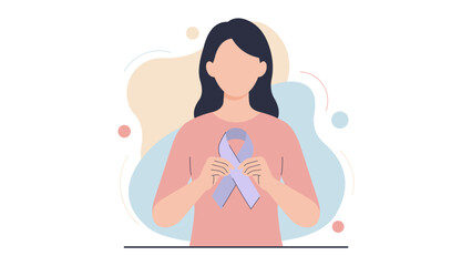World Cancer Day Awareness with Person Holding Ribbon in Modern Flat Illustration