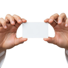 Hand holding blank card isolated on transparent background
