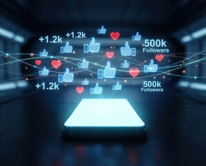 Social media growth and engagement visualized over a smartphone