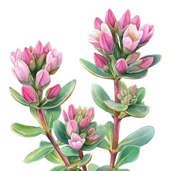 Obraz premium Sedum Flower, vector clipart in watercolor with smooth gradients, isolated on a white background.