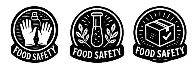 Obraz premium フードセーフティを表すモノクロ円形ロゴ、Monochrome Circular Logo Representing Food Safety
