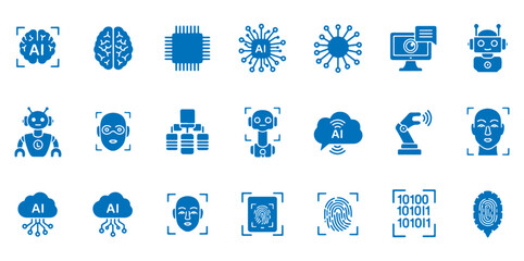 Artificial Intelligence & Robotics Vector Set &ndash; AI Technology Icons, Digital Algorithms, Androids, Brain & Processor Symbols, Automation Illustration Collection